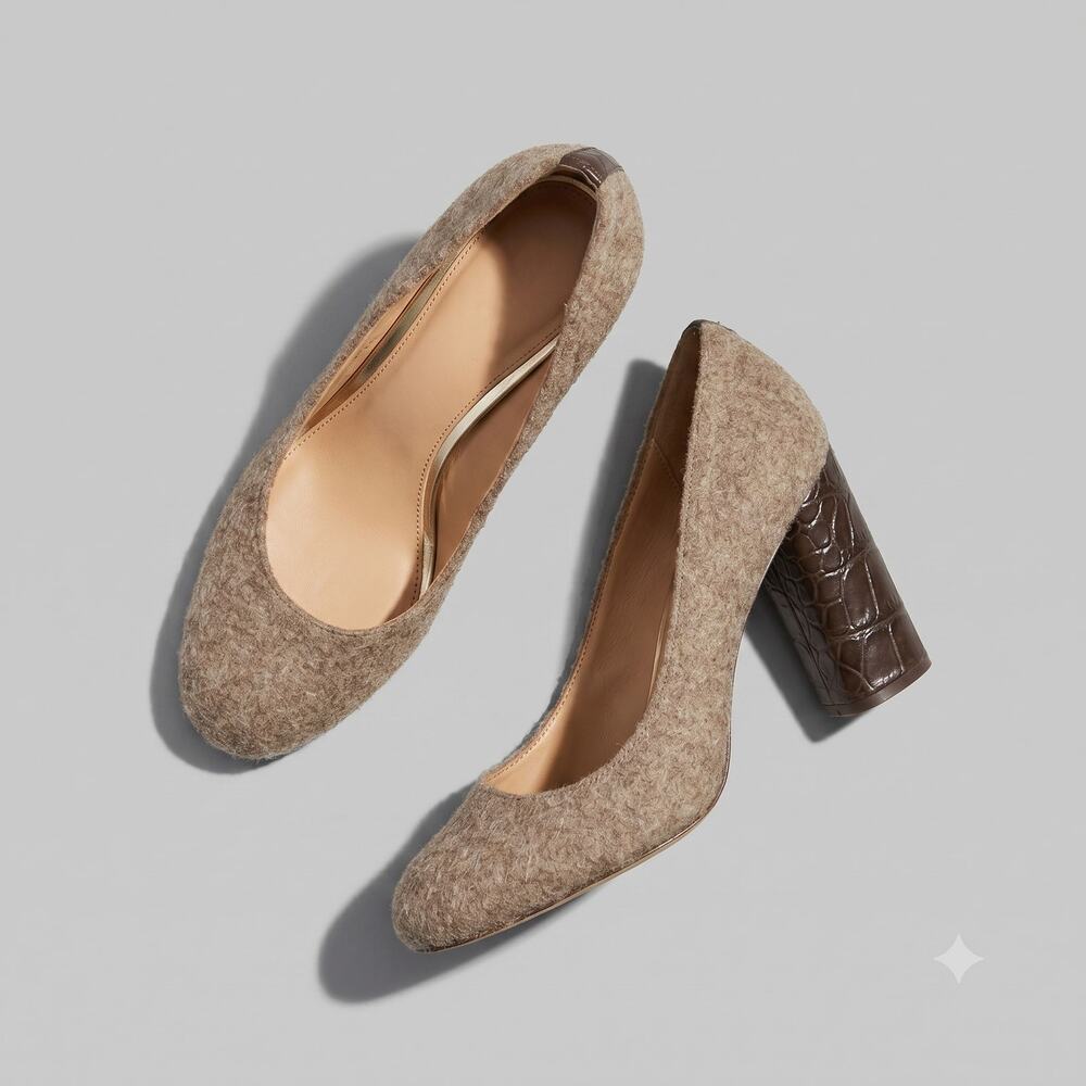 Coach Ophelia Heels Pumps Croco Gray Brown Fabric Womens 10
